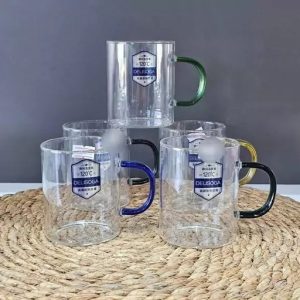 لیوان پیرکس دسته رنگی گرد شعله مستقیم بسته 6 عددی برند DELISOGA وارداتی اصل اورجینال بارکد 691705