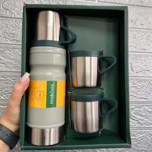 فلاسک استیل لیوان دار 3 لیوانه حجم 680 میلی لیتر وارداتی اصل اورجینال مناسب کادو و مسافرت بارکد 691077