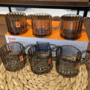 لیوان دسته مرواریدی رنگ دودی بسته 6 عددی برند deli وارداتی اصل اورجینال بارکد 695740
