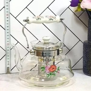 قوری پیرکس 1200میل خارجی درجه یک ، قوری یک لیتری پیرکس آنتی شوک ، قوری 1200میل پیرکس ، قوری گل دار پیرکس بارکد 693791