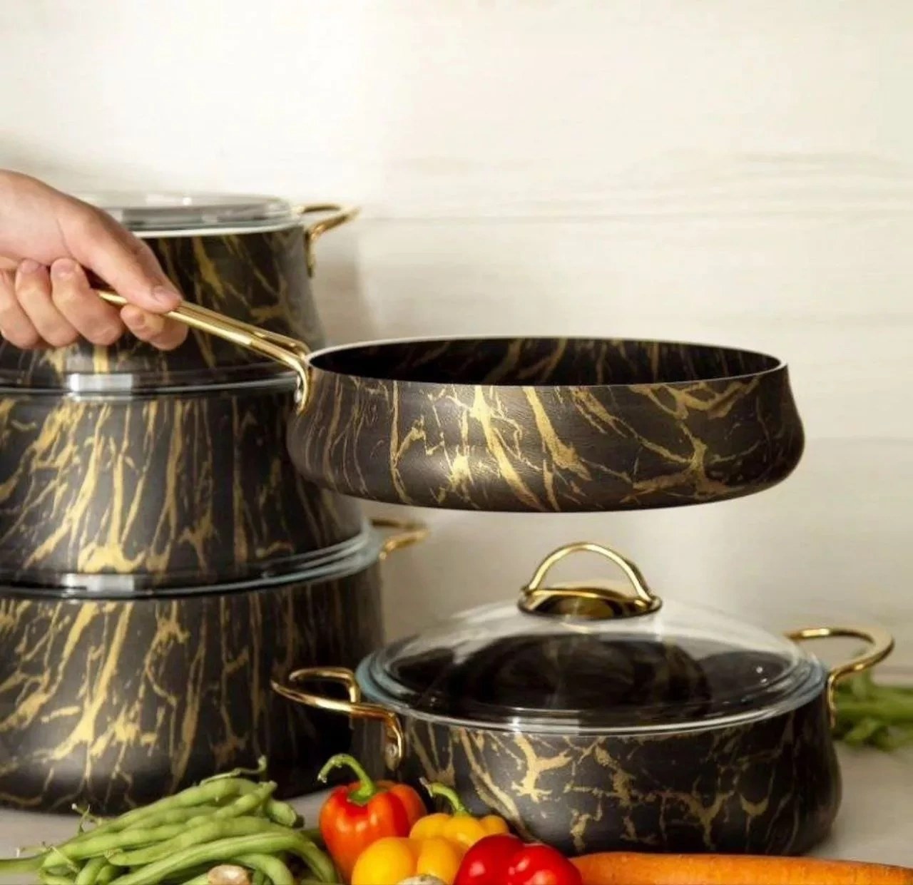 سرویس قابلمه گرانیتی پاچی 9 پارچه ماربل برند paci وارداتی اصل اورجینال بارکد 862791 - تصویر 2
