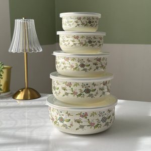 ظروف نگهدارنده لعابی پنج تکه طرح گل بهاری وارداتی اصل اورجینال بارکد 695377