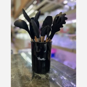 ست کفگیر و ملاقه ترکیه برند پروتی perotti سیلیکونی دسته بامبو سرویس کفگیر سطلی 12 پارچه استند دار وارداتی اصل اورجینال بارکد 8693328