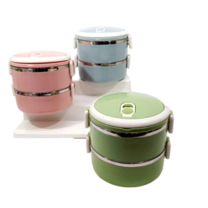 ظرف غذا یا لانچ باکس داخل استیل دو طبقه جعبه دار (1400 ml) دسته دار رنگبندی  بارکد 695576