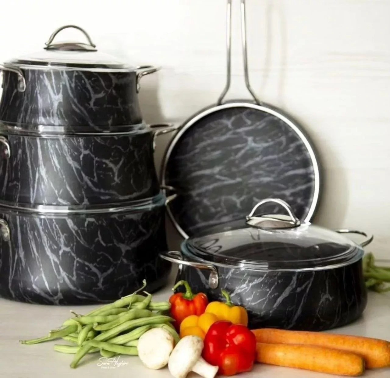 سرویس قابلمه گرانیتی پاچی 9 پارچه ماربل برند paci وارداتی اصل اورجینال بارکد 862791